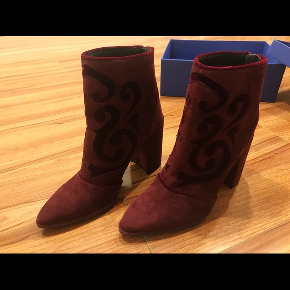 Stuart Weitzman Suede Block Heel Bordx Bootie - Picture 8 of 10
